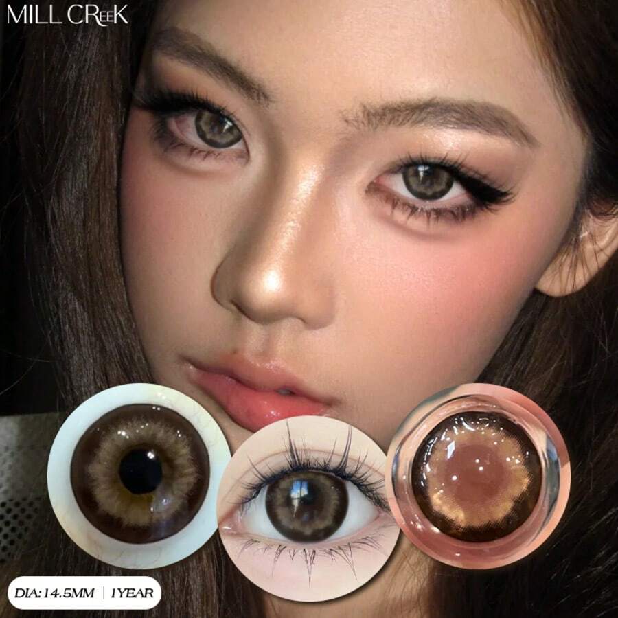 MILLCREEK MILL CREEK 1副/2片装棕色隐形眼镜，直径14.5毫米，水凝胶材质，年抛型，欧美流行，适合万圣节、情人节和约会佩戴。
