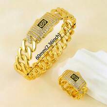 Italian Zirconia Hip Hop Jewelry Set 21k Gold Plated Arabici Fashion Cuff Bangles Rings Middle East Muslim Women Vintage Punk Jewelrys - Style a - View 15