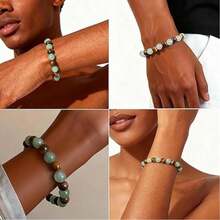 1pc Arpurraina Money Attraction Bracelet With Green Aventurine & Tiger Eye -    Blue Friendship Bracelet Beaded  Jewelry Bracelet Encouragement Fashion Artificial Bracelet  Of   Day Colorblock Beaded Bracelet - Multicolor. - View 2
