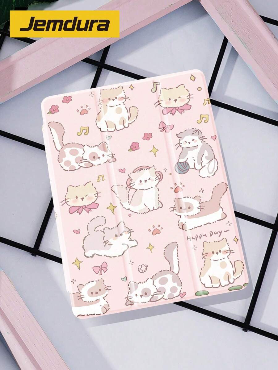 1个可爱粉色卡通猫咪天堂图案平板电脑保护套,三折支架保护壳,带笔槽,防摔,兼容iPad 10.2/12.9英寸、iPad Pro 11英寸(2021/2020款)、iPad (A16) 11英寸(第11代/2025款)、iPad第8/9/10代、Galaxy Tab A8 10.5英寸(2022款)、Matepad 10.4英寸/Tab平板电脑,支持睡眠/唤醒功能,保护您心爱的设备,浪漫情人节礼物 - 彩色 - 查看 1