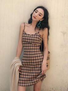 Women Short Dresses - Coffee Brown - View 3