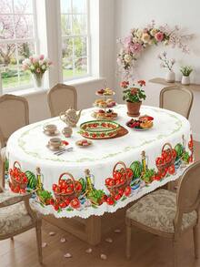 1 Vibrant Tomato And Watermelon Printed Tablecloth, Farmhouse Style Polyester Rectangular Tablecloth With Ripple Edges, Kitchen Dining Room, Wedding Decoration, Outdoor Picnics, Garden Parties, Summer Barbecues, Daily Use, And Home Kitchen Decoration For Harvest Festivals. - Multicolor - View 12