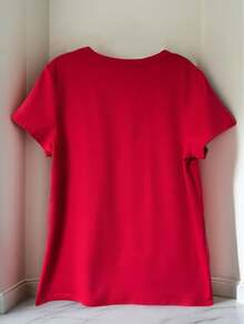 Soft New Summer T-Shirt With Lemon Print, Basic Casual Round Neck Style, Short Sleeve T-Shirt For Spring/Summer Vacation, Stretch Blend, Women's Sportswear, New Women's Clothing, Machine Washable, Elegant Blouses For Women. - 紅色 - 查看 2