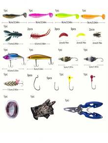 GOTURE 1set Fishing Rod, Reel, And Glove Set Including A Saltwater Long-Casting Lure Rod-Reel Combo, Retractable Spinning Rod, Quick-Drying Half-Finger Fishing Gloves With Three-Finger Open Design, And A Randomly Colored Lure Set In The Rod-Reel Combo. - Multicolor - View 4