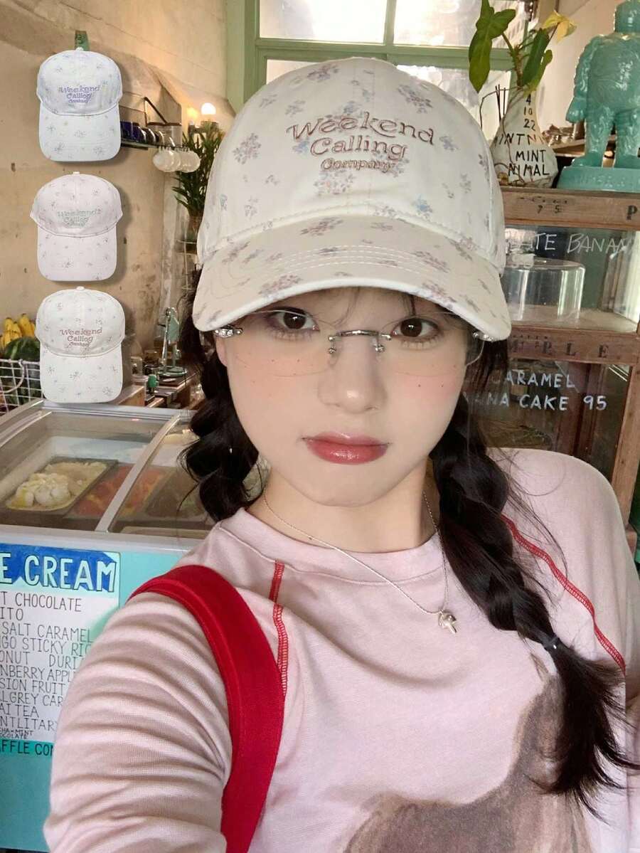 1顶可爱刺绣字母碎花棒球帽，清新风格，适合休闲和户外活动