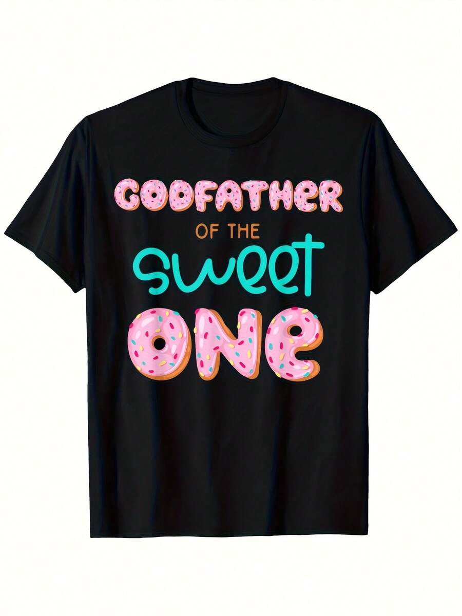 Matching T-Shirt For The First Birthday Of "The Sweet Mexican Dad" With A Family Donut Design | Vintage Crew Neck, Short Sleeve, All-Season T-Shirt, Perfect For St. Patrick's Day, Easter, Father's Day, Mother's Day, Birthdays, And Christmas Gifts For Men And Women. Cotton T-Shirt. Summer Fashion. - 黑色 - 查看 1