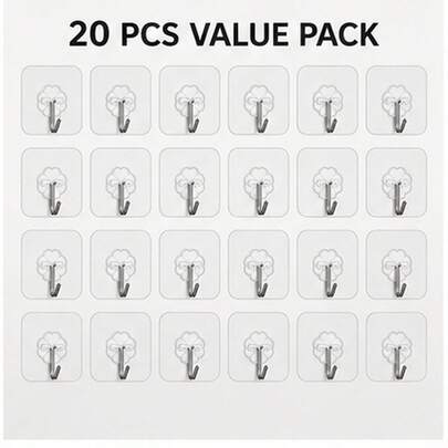 20 Sets Of Strong Transparent Hooks, No Punching, No Marking, Adhesive, Strong Load-Bearing Capacity, No Falling, Essential For Home Dormitory Storage