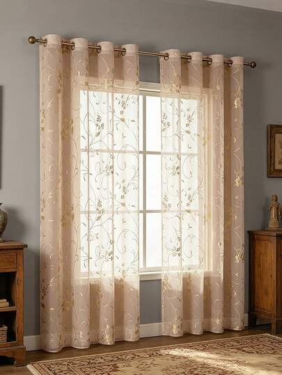 1 perdea transparentă complet brodată cu design decupat cu laser, draperie decorativă translucidă pentru dormitor, living, birou și alte ferestre