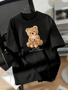 Women's Essential Casual T-Shirt, Japanese And Korean Urban Style - Forest Green, Loose Fit With Drop Shoulders, Soft And Comfortable Summer Top, Modern, Casual And Versatile Design, A Must-Have For Fashion Enthusiasts, Soft Cotton For Everyday Wear - 黑色 - 查看 5