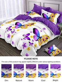 2/3pcs Purple Butterfly Print Polyester Duvet Cover Set, Modern Fashionable Children All Season Bedding Set, Soft & Breathable, Machine Washable (1 Duvet Cover + 1/2 Pillowcase) - Multicolor - View 6