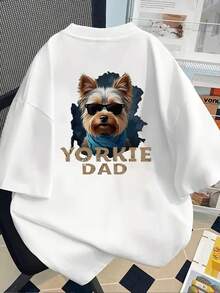 New 180gsm Short-Sleeved T-Shirt, 1% Cotton, With Prints On The Front And Back - Yorkshire Dad, Yorkshire With Sunglasses - Fashionable Printed T-Shirt For Women, Your Best Choice! - Suitable For Layering In Spring And Autumn, Or For Wearing Alone In Summer, Unisex Style. - 白色 - 查看 2