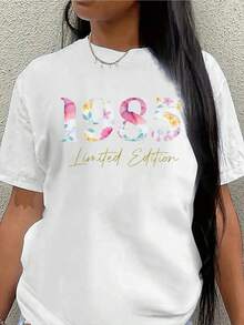 Women's Short-Sleeved T-Shirt, Limited Edition 1985, Ideal For Casual Outings, Home Or Dining, With A Bright Print Design, Made Of Soft And Durable Fabric, Perfect For Everyday Wear - 白色 - 查看 1