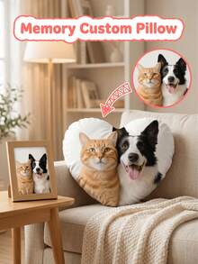 1pc Customized Photo Heart Shaped Throw Pillow - Print Your Romantic Moment, DIY Photo Heart Pillow, Unique Personal Design, Customized Heart Pillow, Cuddle Their Smiling Face, Suitable For Bedroom, Bed, Sofa, Living Room Decor, Wedding Decoration, Ideal Gift For Family, Friends And Yourself, Birthday Gift | Valentine's Day Gift | Wedding Gift - Upload Picture Customization - View 3