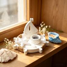 3件套DIY粘土模具，夏季海洋系列装饰：舵形托盘、帆船、绳索烛台套装。适用于树脂、石膏、蜡烛、香薰、家居装饰造型。 - 船舵托盤+二連帆船+麻繩燭台套裝模具 - 查看 5