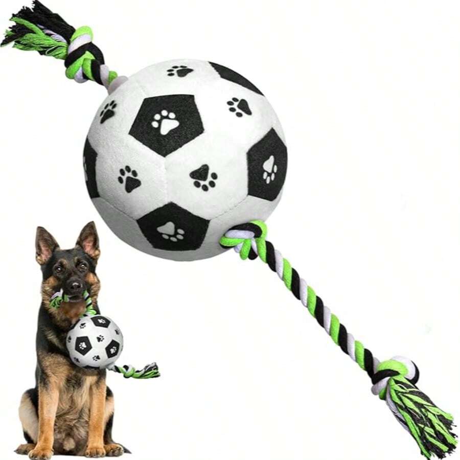 Durable Outdoor Dog Football Toy, Plush Dog Ball, Pet Leash Birthday Toy Suitable For Small To Large Dogs (Black) - Black and White - View 1