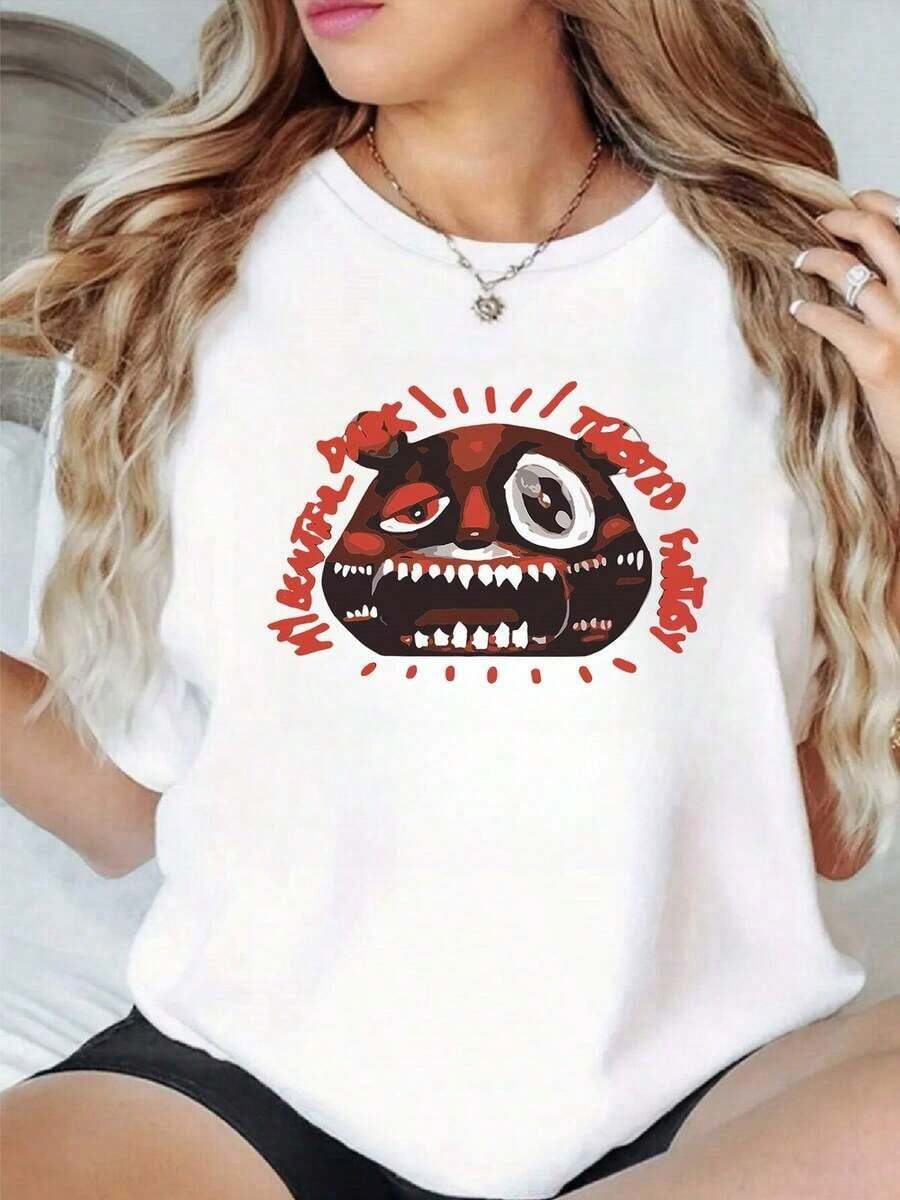 2026 New Cotton Shirt (100% Cotton) The Graphic Shows A Red Skull With A Glowing Eye, Symbolizing Inner Strength And Mysterious Energy, Reflecting Courage And Determination. Women's T-Shirt, 100% Cotton, Modern And Comfortable Cut For Everyday Wear. Women's Simple Solid Color Shirt, Loose And Casual Short Sleeve - 白色的 - 查看 1