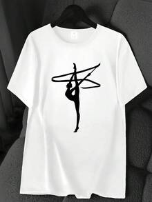 T-Shirt With A Gymnast Print. Available In 6 Colors, Short Sleeves, Round Neck, High-Stretch Casual Sports Top. Machine Washable. Basic T-Shirt For Spring And Summer. Suitable For All Seasons. Women's Clothing. Elegant Party Outfit, T-Shirt For Stylish Ladies, Blouses Suitable For Curvy Women, Casual Wear, Cool And Breathable Summer Wear, Fun Letter Print. - 白色 - 查看 1