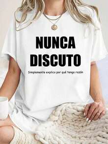 Fashion Printed T-Shirts For Women, Oversized Streetwear Tops, Comfortable And Stylish All-Match Summer Tees. Graphic T-Shirt With Spanish Summer Slogan For Women, Casual And Comfortable Everyday Wear. - 白色 - 查看 11