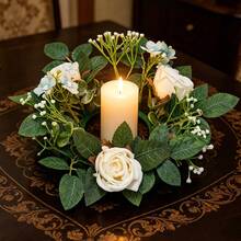 Flower Wreath Candle Rings Decorative Rose Wreath Pillar Candle Garland For Home Dining Table - White - View 4