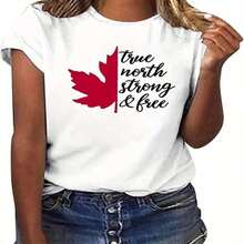 1 Classic And Versatile Piece, Pure Cotton Short-Sleeved T-Shirt With A High Neck, Ideal For Wearing In All Seasons, Feminine Style With Canadian Maple Leaves - White - View 3