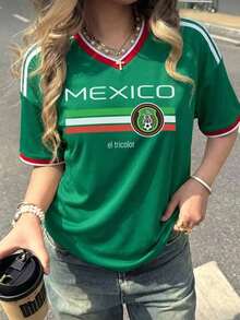 2026 Jersey de Fútbol para Mujer México con Corazón Bandera - Estilo Deportivo Oversize Verde - Verde - Ver 3