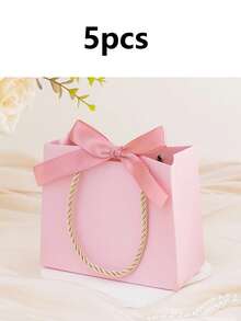 5 pièces Sacs cadeaux roses dorés minimalistes de luxe imprimés "Merci", taille 14 x 6 x 12 cm, en matériau épais et de haute qualité, durables et portables, convenant pour les mariages, anniversaires, cadeaux quotidiens, cadeaux pour demoiselles d'honneur, emballage de petits cadeaux, utilisables pour le Nouvel An, la Saint-Valentin, la Fête des Mères, la remise des diplômes et la saison des mariages - Multicolore - Voir 13