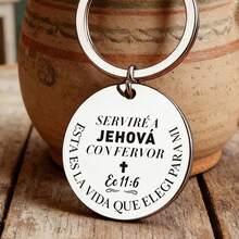 1pc Stainless Steel Inspirational Keychain, Engraved Spanish Scripture, Durable & Elegant, Religious Accessory - Silver - View 5