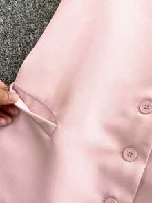 Chaqueta casual de mujer sin mangas de unicolor para vacaciones - Rosa - Ver 4