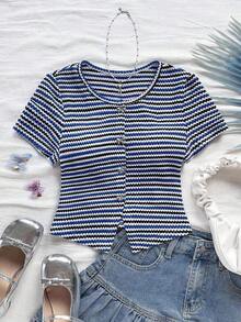 Blusa casual de verano para mujeres, top blanco de manga corta con cuello redondo y estampado floral, para vacaciones de verano - Multicolor - Ver 6