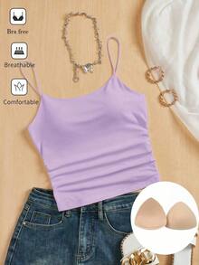 Camiseta ajustada con cuello redondo, almohadilla en el pecho y transpirable.Camisola básica para mujer sin sujetador - Púrpura malva - Ver 9