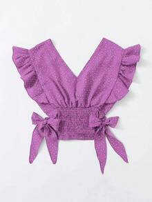 Top de lunares con nudo fruncido ribete fruncido - Morado - Ver 2