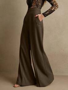 Pantalones de traje acampanados de cintura alta elegantes, estilo urbano chic, atuendo de Año Nuevo - Café integral - Ver 4