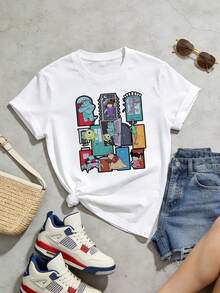 Camiseta de manga corta con cuello redondo suave y casual de verano para mujer, tops para salir, algodón, vintage, estilo callejero europeo y americano, casual deportivo, estilo unisex, estilo casual urbano, tops bonitos, Gen Z, curvas, ropa Y2K, camisetas divertidas, tops para damas, conjuntos de vacaciones para mujer, top lindo, camiseta gráfica, conjuntos de primavera, camisetas holgadas, ropa de calle retro, estilo de los 90, estilo de los 2000, subcultura, top negro, tops blancos, atuendo de fiesta de los 90. Blanco - Blanco - Ver 4