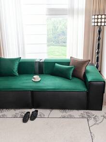 1pc Velvet Sofa Cover, Solid Color Nordic Style Sofa Pad, Thickened 3D Design Sofa Protector, Anti-Dirty Anti-Pollution Sofa Slipcover, Non-Slip Anti-Scratch Sofa Cover For Living Room Bedroom Study, Fits 1/2/3/4 Seater Sofa With Armrest & Backrest - Green - View 4