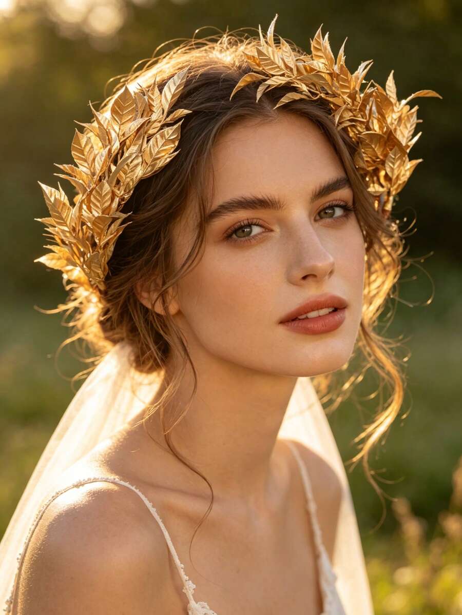 Vương miện vòng nguyệt quế vàng, hoàn hảo cho đám cưới, dạ hội, cosplay và chụp ảnh. - Vàng - Xem 1
