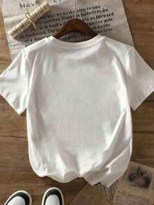 Camiseta oversize de verano para mujer con estampado de mariposas, estilo informal y detalle de lazo. Talla grande.100% Cotton - Blanco - Ver 2