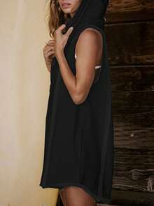 Short Half Zipper Sports Jumpsuit For Fitness Outdoor Leisure Sleeveless Loose Hoodie For Women - 黑色 - 查看 5