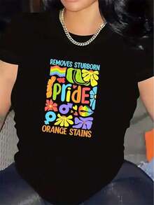 Camiseta Pride para Mujer - Ligera y Resistente, de Manga Corta y Cuello Redondo, con Colores del Orgullo Arcoíris y Texto LGBTQ+ - Ropa Casual y de Fiesta para Todas las Temporadas, para Eventos Pride y LGBTQ+, Camiseta para Uso Diario, Camiseta Pride, Ropa para Eventos, Ajuste Cómodoblusas para mujer>ropa - Negro - Ver 6