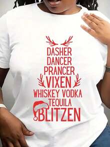 Suave, transpirable y ligera para comodidad durante todo el día. Camiseta Dasher Dancer Prancer Vixen Moscato Vodka Tequila Blitzen, divertida camiseta para fiestas navideñas, regalos de Navidad. Cuello redondo clásico con un corte relajado que favorece todas las formas del cuerpo y es fácil de combinar con jeans, pantalones cortos y leggings. - Blanco - Ver 1