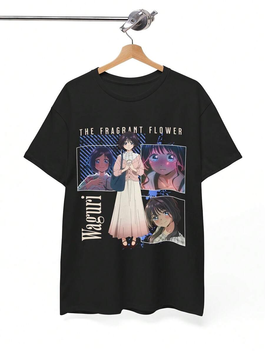 1 camiseta con estampado de flores fragantes en flor, que muestra elegancia y una estética romántica de manga, con Rintaro y Koiko, camiseta suave con estampado unisex, una excelente opción de regalo. 180g 100% Algodón. - Negro - Ver 1