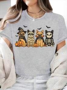 1 camiseta con estampado de Bulldog Francés para Halloween, camiseta para amantes de Bulldog Francés, camiseta con calavera de Bulldog Francés, regalo de Halloween para dueños de Bulldog Francés, mamá de Bulldog Francés, camiseta de Halloween 180g 100% algodón. - Blanco - Ver 7