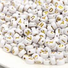 200/500pcs 7mm Acrylic Letter Beads With White Background And Gold Letters - DIY Jewelry Making Accessories Beads For Jewelry, Bracelets, Necklaces, Earrings - Small Business Crafts, Pattern Beads, Random Letter Beads Necklace - White - View 7