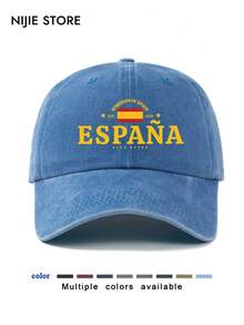 1pc Vintage Washed Baseball Cap, Unisex, With Spain Pattern, Classic Casual Retro Style, Adjustable Size, Lightweight, Breathable, Sun-Protective, Versatile Dad Hat, Suitable For Outdoor Sports, Daily Wear, Gatherings And Vacations, Great Gift For Friends And Family - A - View 9