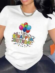 Funny T-Shirt For Sporty Mom, Soccer And Basketball Graphic Tee, Mother's Day Gift, Humorous Print Tee. Lightweight And Durable Short-Sleeved T-Shirt, Designed For Birthday Parties, Made Of Fabric, With Bright Balloons And A Cheerful Birthday Theme, Perfect For Celebrations At Home Or In A Restaurant, Providing A Comfortable Fit For Adults. Soft Fabric Crew Neck, Casual Sportswear For Women. - 白色 - 查看 1
