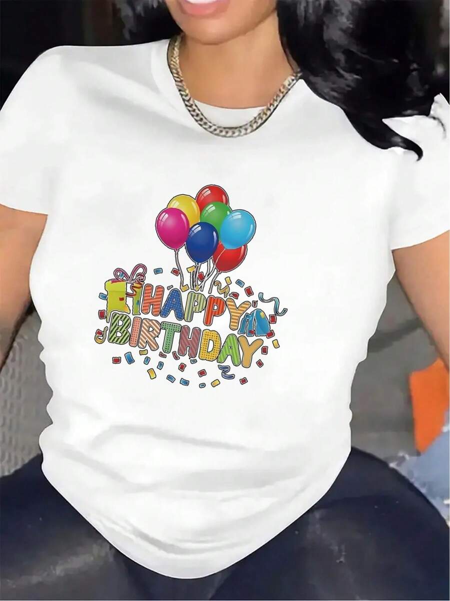 Funny T-Shirt For Sporty Mom, Soccer And Basketball Graphic Tee, Mother's Day Gift, Humorous Print Tee. Lightweight And Durable Short-Sleeved T-Shirt, Designed For Birthday Parties, Made Of Fabric, With Bright Balloons And A Cheerful Birthday Theme, Perfect For Celebrations At Home Or In A Restaurant, Providing A Comfortable Fit For Adults. Soft Fabric Crew Neck, Casual Sportswear For Women. - 白色 - 查看 1
