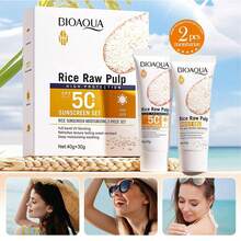 Bộ kem chống nắng chiết xuất từ gạo gồm hai sản phẩm, chỉ số chống nắng SPF50+ cao, vừa cách ly vừa bảo vệ da, dưỡng ẩm và phục hồi da bị cháy nắng, chống lão hóa và trẻ hóa da, cải thiện độ thô ráp, giúp da mịn màng và mềm mại. - trắng - Xem 5