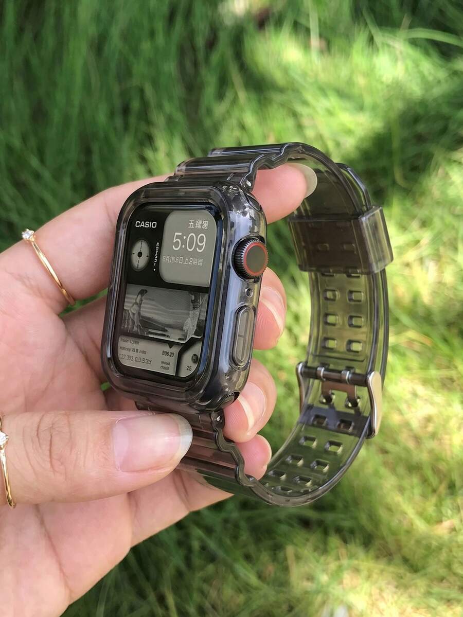 1 Dây đeo đồng hồ trong suốt màu đen thời trang tích hợp, tương thích với Apple Watch 38mm 40mm 41mm 42mm 44mm 45mm 46mm 49mm, Dây đeo đồng hồ thông minh trong suốt cá tính kèm vỏ bảo vệ đồng hồ, Dây đeo cổ tay thông thường kèm vỏ đồng hồ, Món quà tuyệt vời cho bạn bè và gia đình, Thích hợp cho du lịch ngoài trời, tiệc tùng, quà tặng.