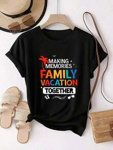 Black Y2K T-Shirt With A Colorful Design Celebrating Family And Holidays, Perfect For Capturing Unforgettable Moments Together, Ideal For A Casual And Modern Look, Highlighting Family Unity In Every Adventure, Don't Miss It! - 黑色 - 查看 8