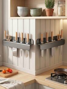 Stainless Steel Wall‑Mounted Knife Storage Rack, No‑Drill Integrated Kitchen Knife Holder. Space‑Saving Wall‑Mounted Design Keeps Countertops Neat Without Wall Damage, Great For Home, Apartment And Rental Kitchen Use. - Multicolor - View 1