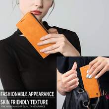 Business Style PU Leather Flip Phone Case, Shockproof Anti-Fall Wallet Cover With Stand Function For Galaxy S8/S9/S10/S20/S21/S22/S23/S24/S25/S26/Plus/FE/Ultra/Note 10/Note 20 - Orange - View 9